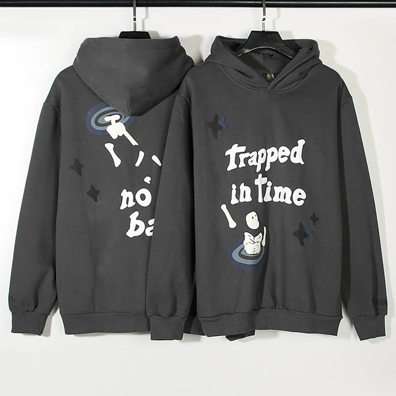 

Vintage Hip Hop Broken Planet Hoodies Fashion Loose Time Swirl Letter Foam Printed Hooded Sweatshirts Casual Pullovers Men Women