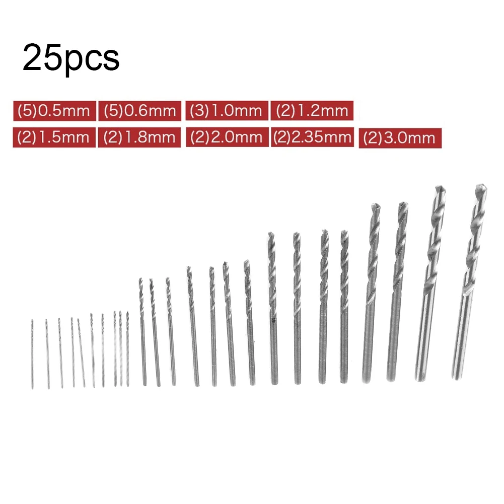 

25 Pcs Drill Bits 0.5mm-3mm Mini HSS Spiral Drill Bit For Iron Stee Pcb Crafts Jewelry Making High Speed Steel Hand Tools