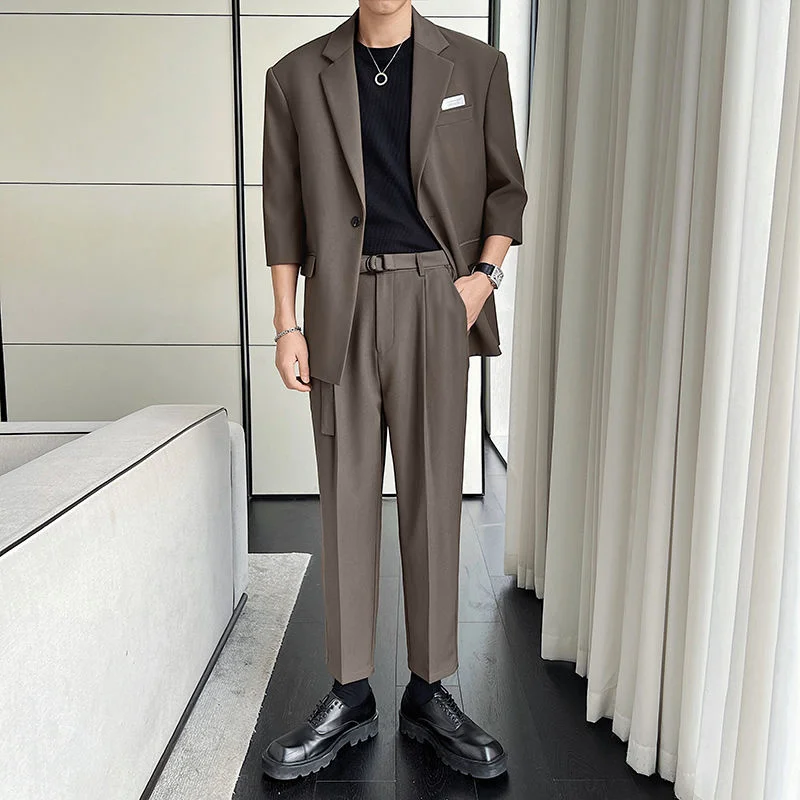 2022 Men's Loose Medium Sleeve Suit Jackets 4 Color Tracksuit Leisure Clothes Workwear Mens Sets High-quality Suit Pants M-2XL