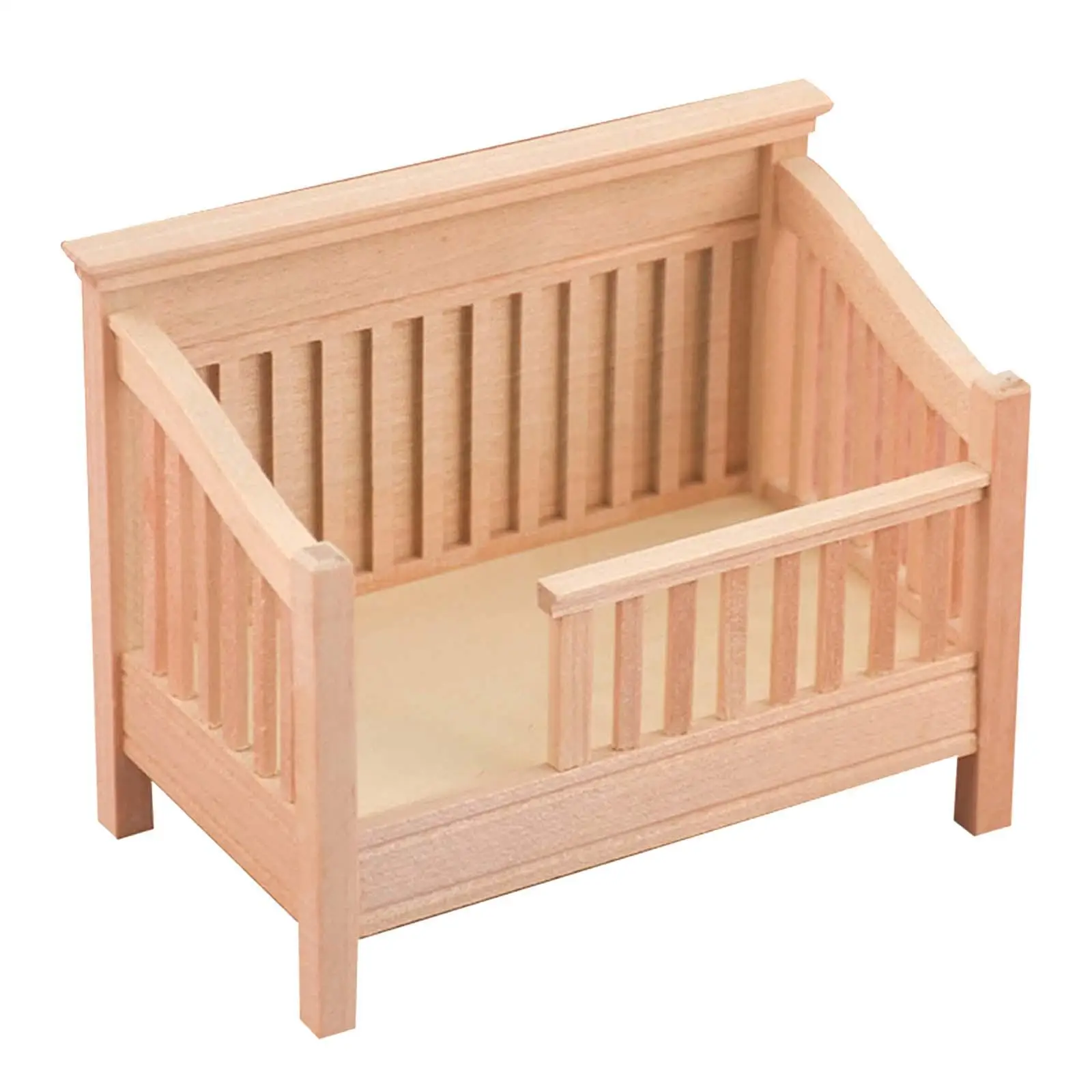 

1:12 Dollhouse Wooden Crib Unpainted Baby Doll Cradle Bed Handmade for Ornament Micro Landscape