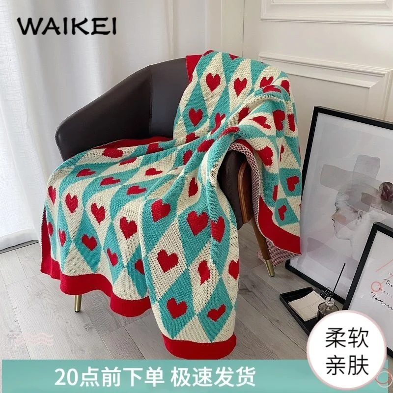 

Love Heart Knitted Blankets Plaid Throw Blanket Sofa Cover Leisure Bed Cover Blanket Bedspread 110x180cm