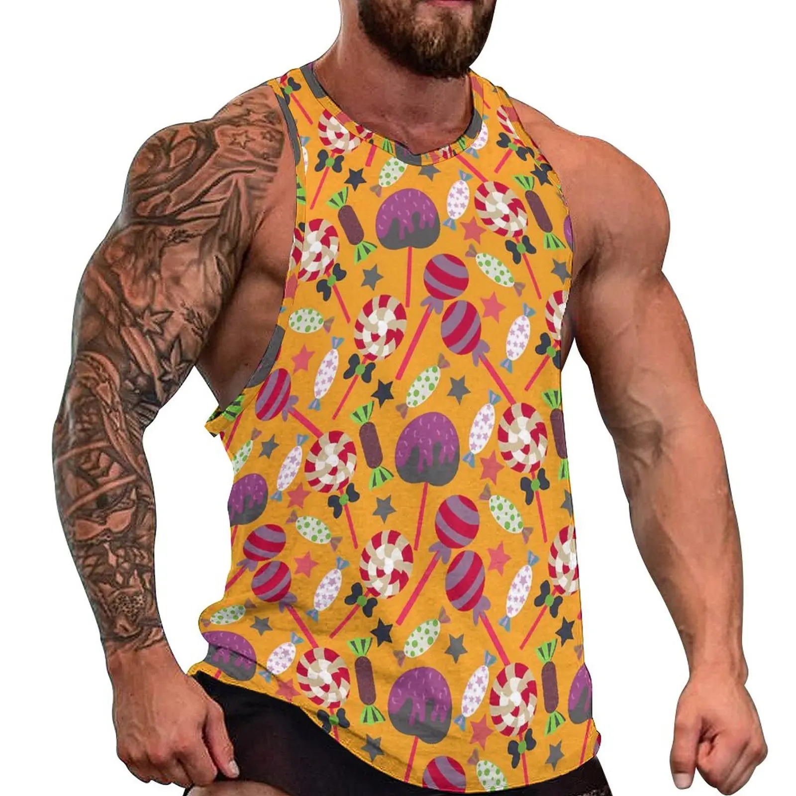 

Cute Candy Tank Top Male Lollies Print Trendy Tops Summer Workout Design Sleeveless Vests Large Size