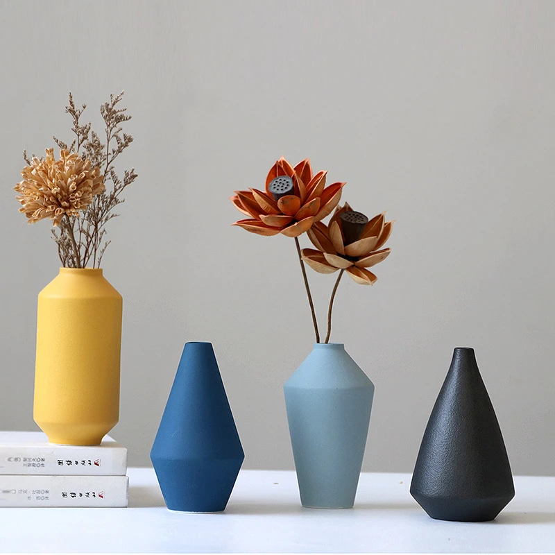 

Nordic Morandi Ceramic Vase Home Decor Modern Colorful Geometry Dried Flower Vases Office Living Room Bedroom Desk Decoration