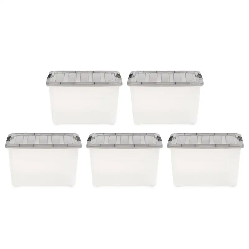

40 Quart Stack & Pull™ Clear Plastic Storage Box, Gray, Set of 5