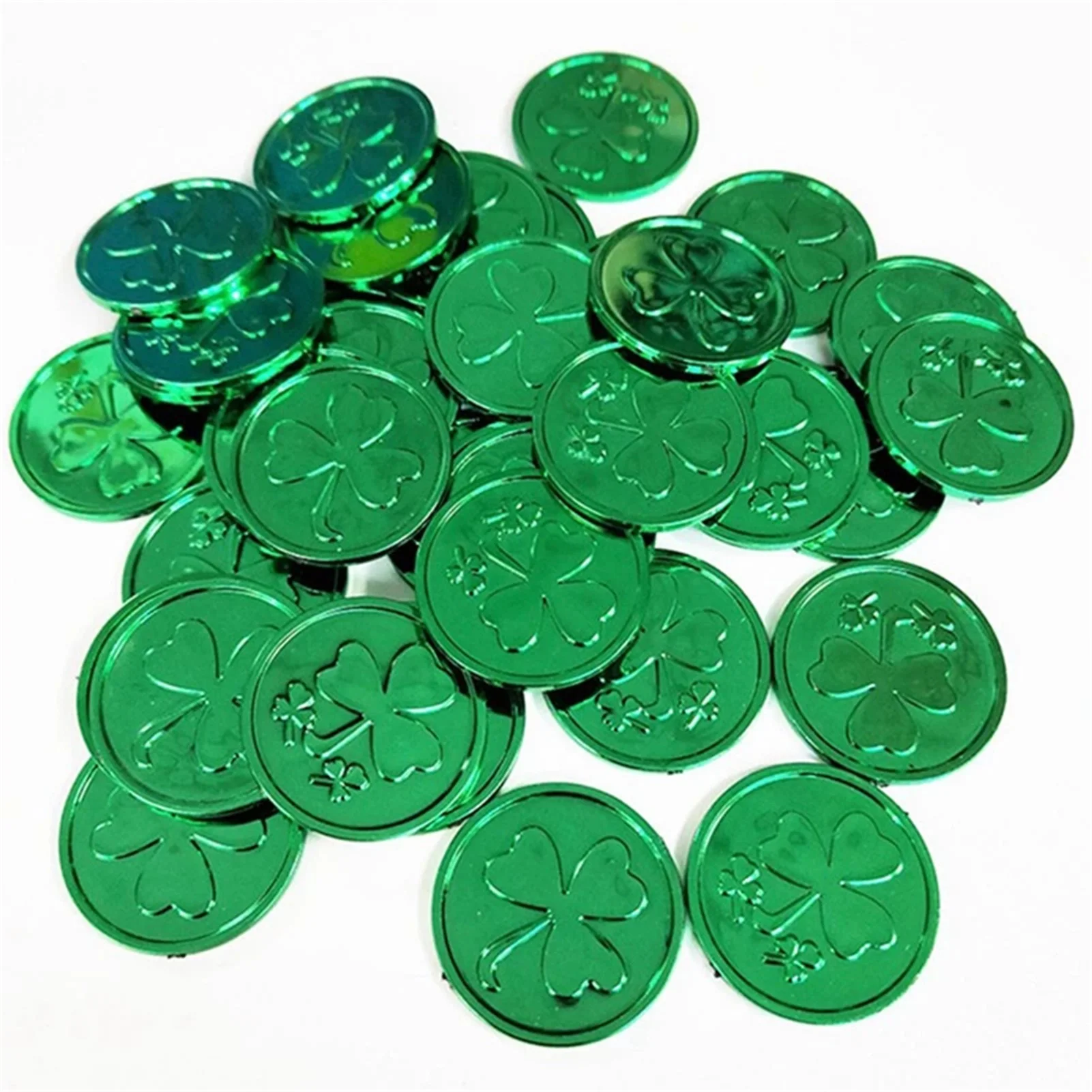 

100Pcs St. Patrick's Day Clover Coins Clover Lucky Green Coin Decoration 3-leaf Clover Coins For St. Patrick's Day Party