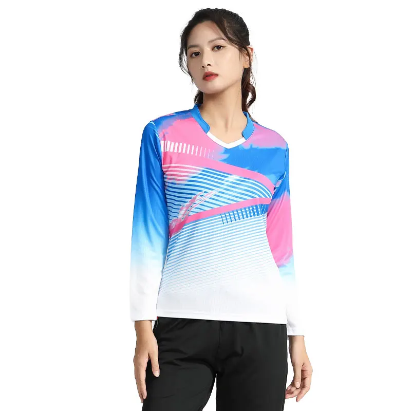 Women Shirt Badminton Quick Drying Girls Training Tee Uniforms Fashion Tennis Casual Long Sleeve Breathable Sport Wear Clothes