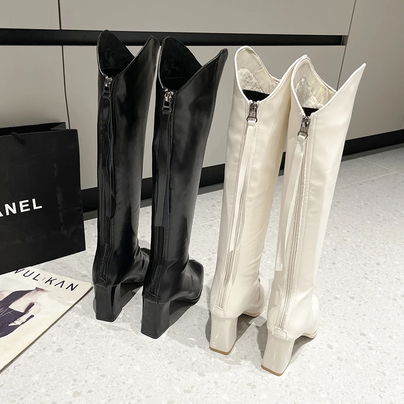 

Женские сапоги до колена из натуральной кожи, женские сапоги из натуральной кожи, Осень-зима, бархатные западные сапоги, готическая обувь, белые сапоги
