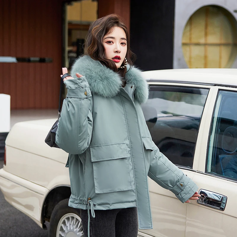 Winter Jacket Women Parkas 2022 New Fur Collar Snowsuit Fashion Long Sleeve Loose Korean Coats Large Size Female Clothing