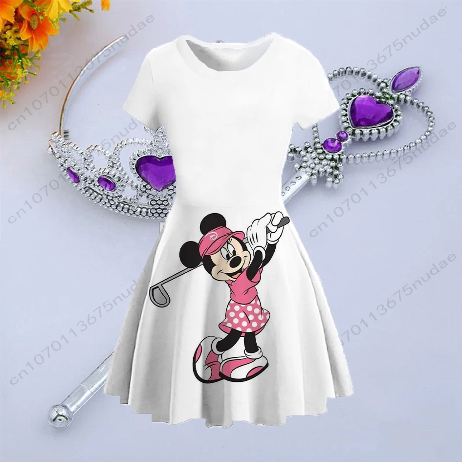 Купи Disney Summer Princess Dress Minnie Girls Round Neck Short Sleeve Dress Print Casual Cute Summer New Dress за 226 рублей в магазине AliExpress