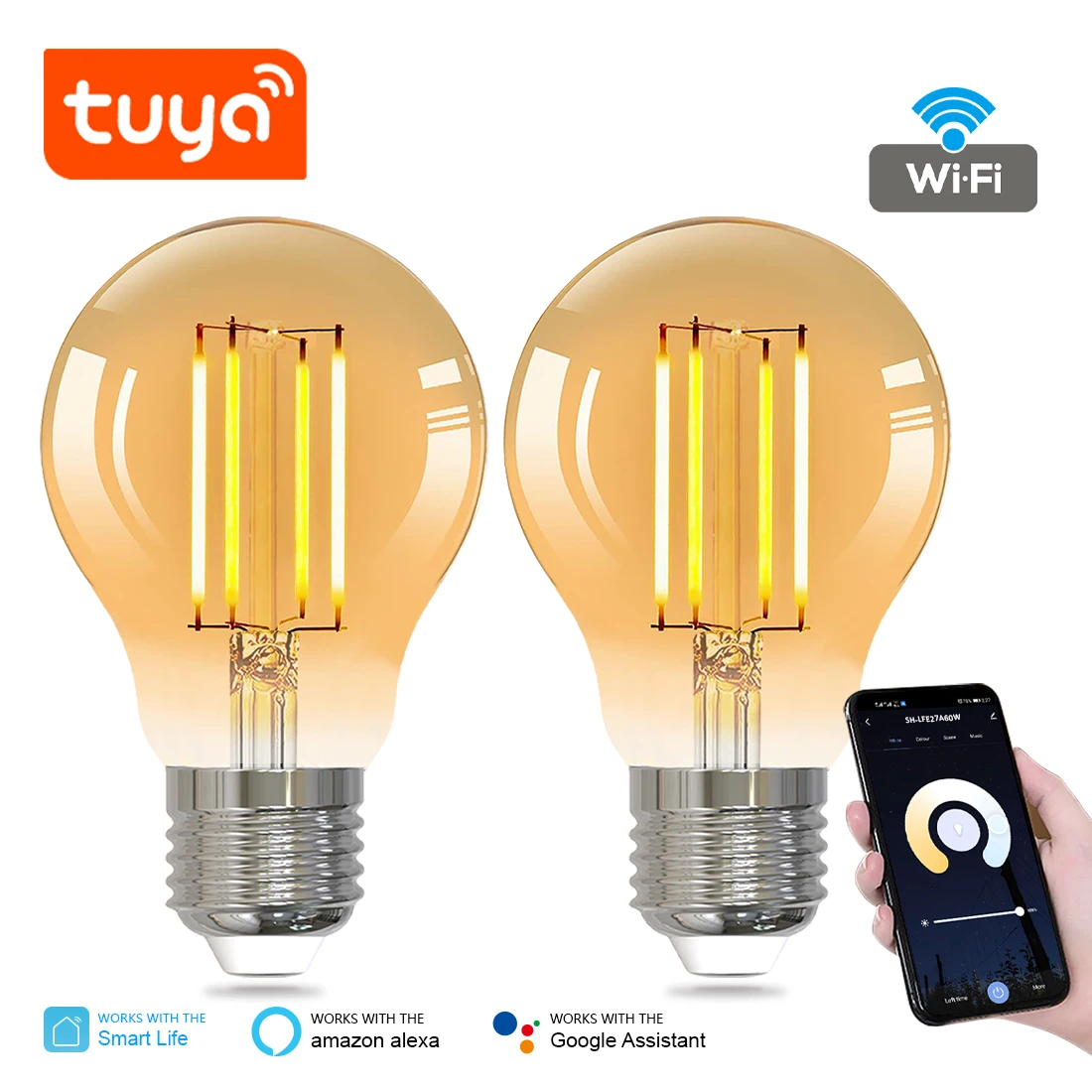 Лидер продаж умная спиральная лампа накаливания E27 A60 Tuya в 2 упаковках