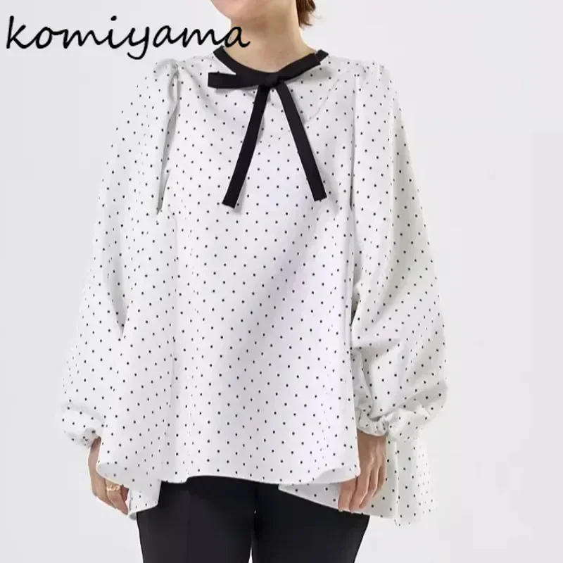 Модные женские рубашки и блузки с точечным принтом на шнуровке бантом Blusas Mujer