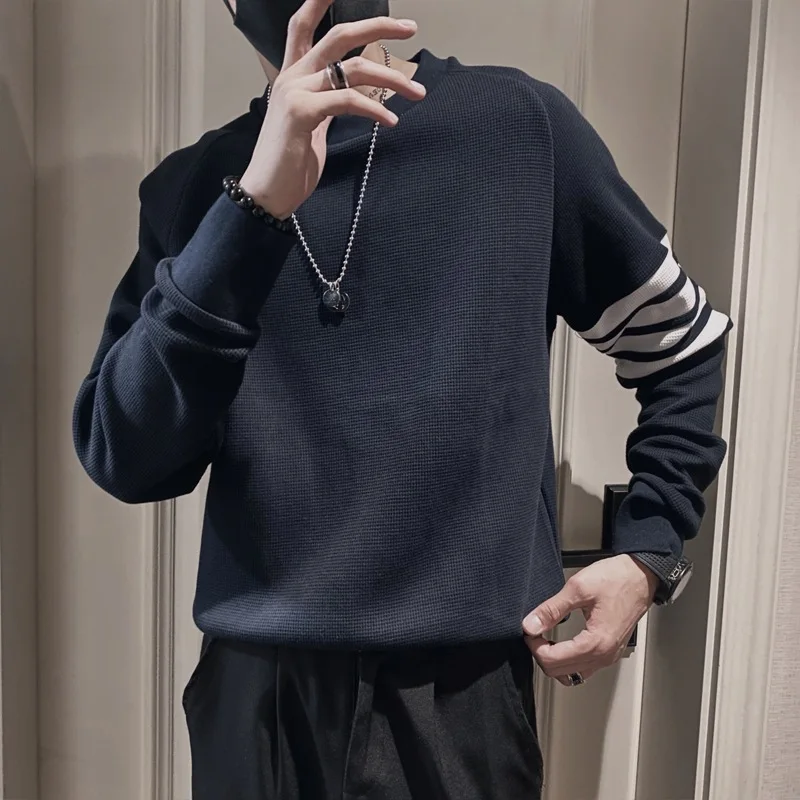 

Sweater Men's Spring Autumn New Striped O-neck Long-sleeved T-shirt Jacket Top Men Sweatshirts Casual Streetwear Patchwork Loose