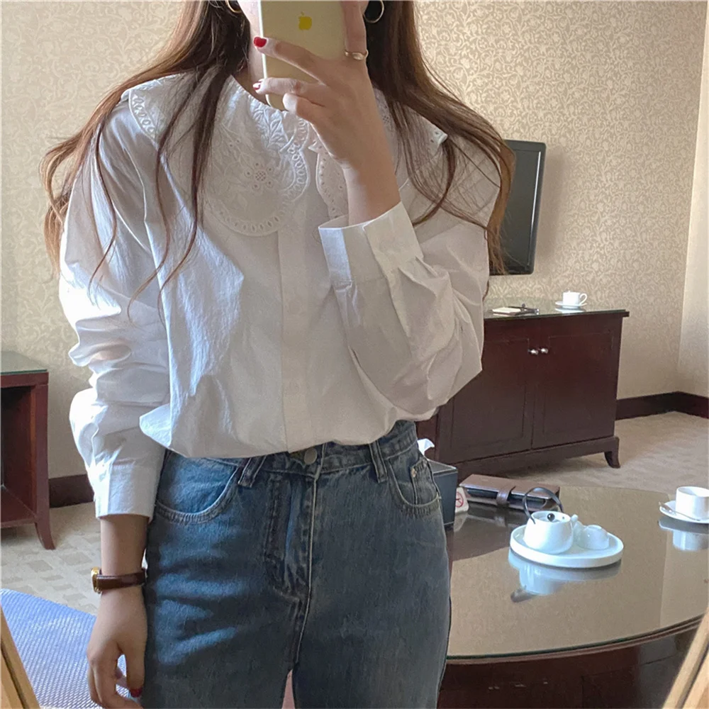 

Белая женская рубашка GASPARINE с вырезами, Весенняя популярная верхняя одежда, повседневная Модная элегантная женская блузка с воротником «Пи...