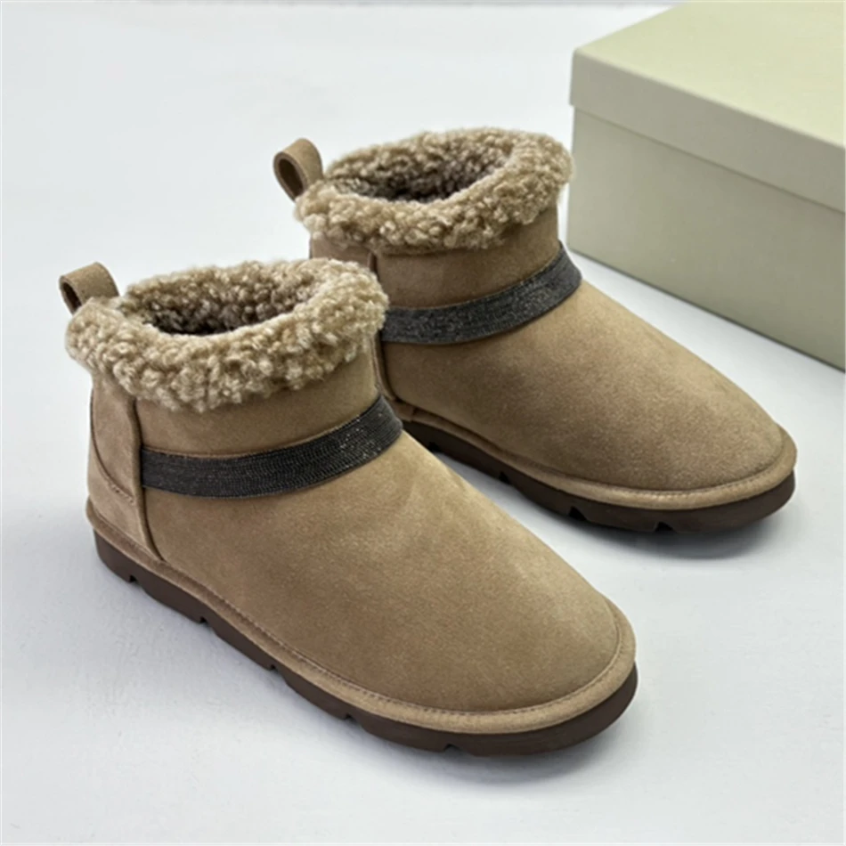 Женские зимние ботинки из овечьей шерсти черные теплые до щиколотки новинка зимы