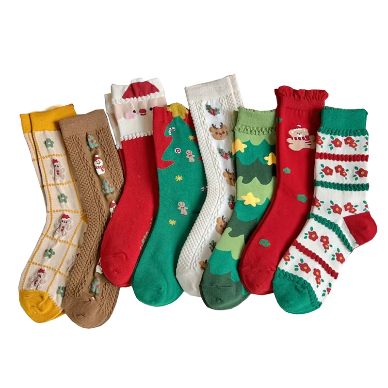 

1Pair Fashion New Women Socks Long Gift For Christmas Socks Cute Autumn Winter Cotton Cartoon Print Harajuku Female Happy Sokken