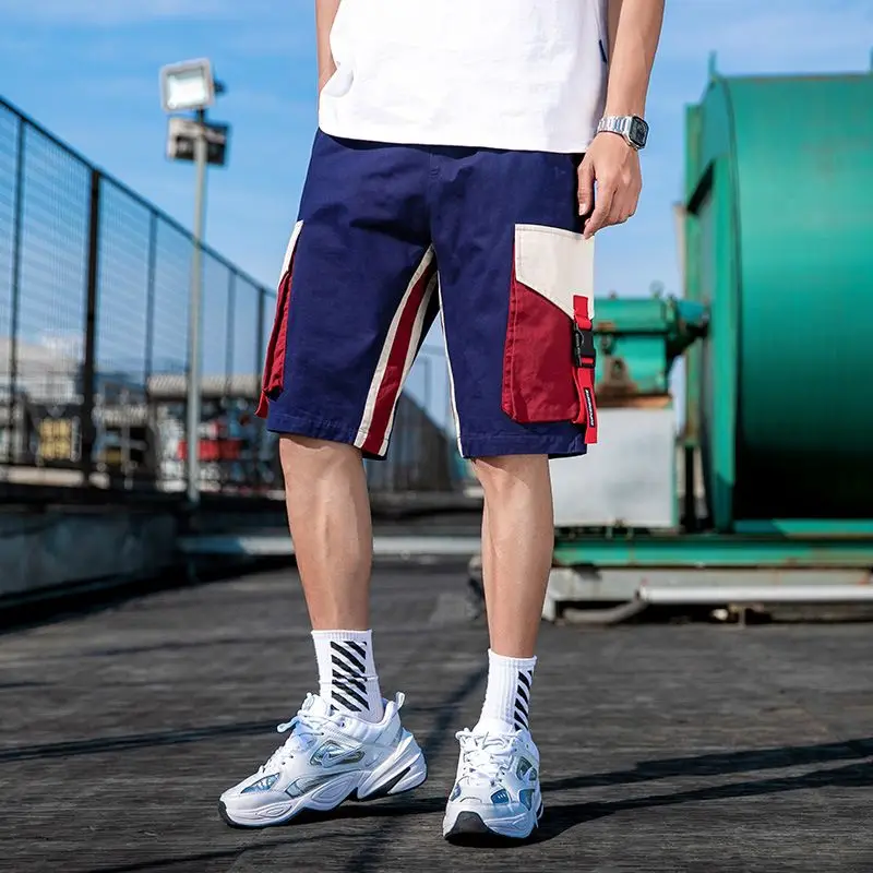 New Summer Men's Shorts Fashion Casual Colorblock Pocket Overalls Men's Cotton Shorts