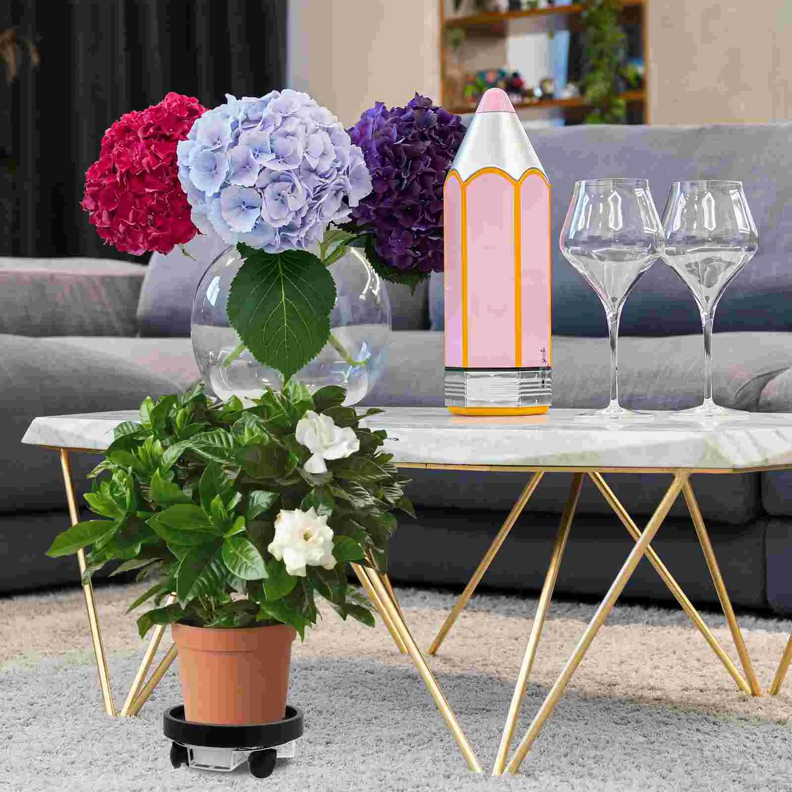 

Round Planter Stand Wheels Dolly Trolley Tray Pallet Outdoor Indoor Flower Stand