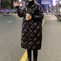 2021 winter jacket women cotton padded clothes light middle long standing collar bright face streetwear fashion bubble coat