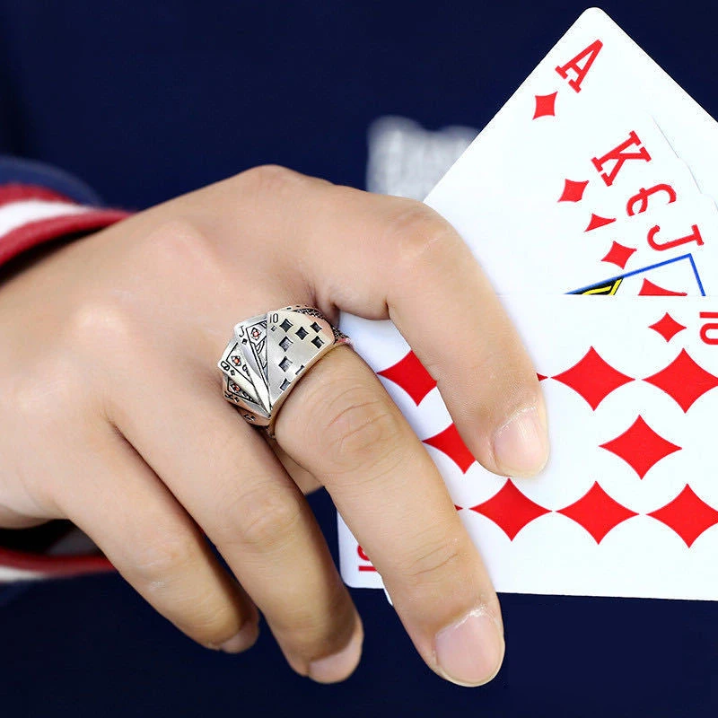 

Poker Ring Punk Magician Playing Card Rings Men's Titanium Steel Ring Retro Hip Hop Texas Poker Tonghuashun Casting Ring Jewelry