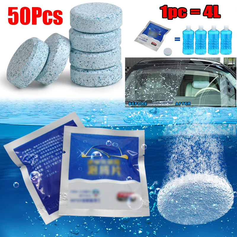 50Pcs Car Effervescent Washer Tablet Auto Window Cleaning Car Solid Wiper Fine Windshield Glass Cleaner Accessories