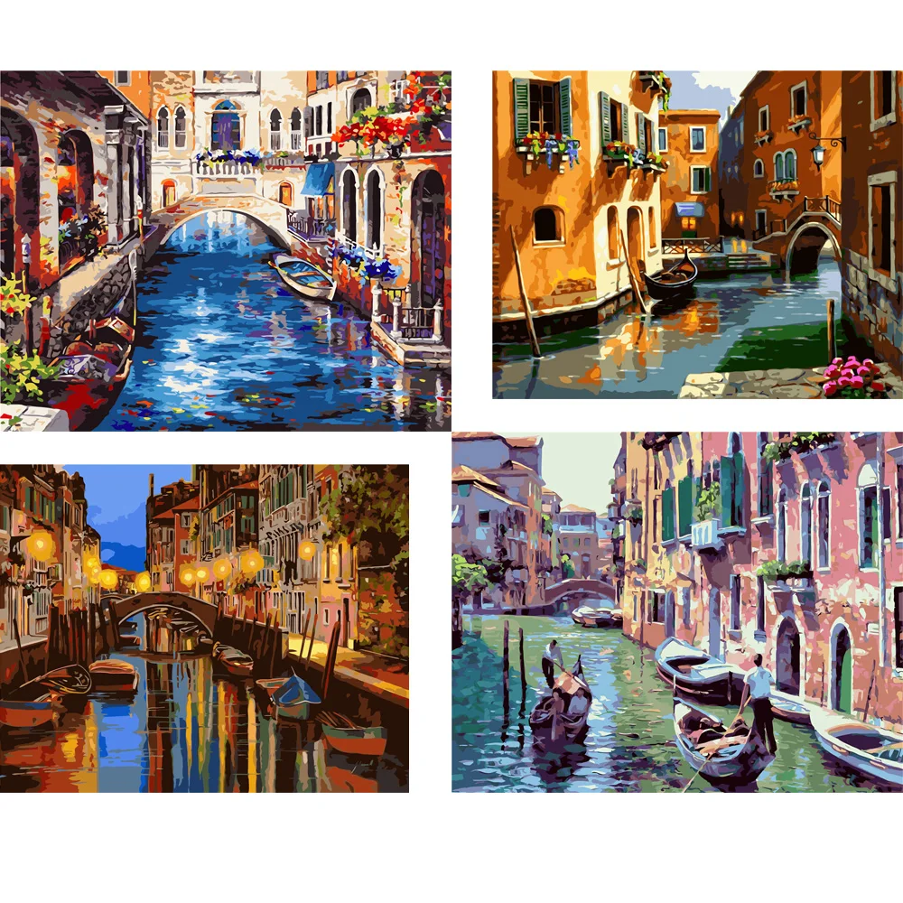 

40x50cm Venice Water City Cityscape Painting by Digital Painting DIY Kit Hand Painted on Canvas Home Living Room Wall Art Decor