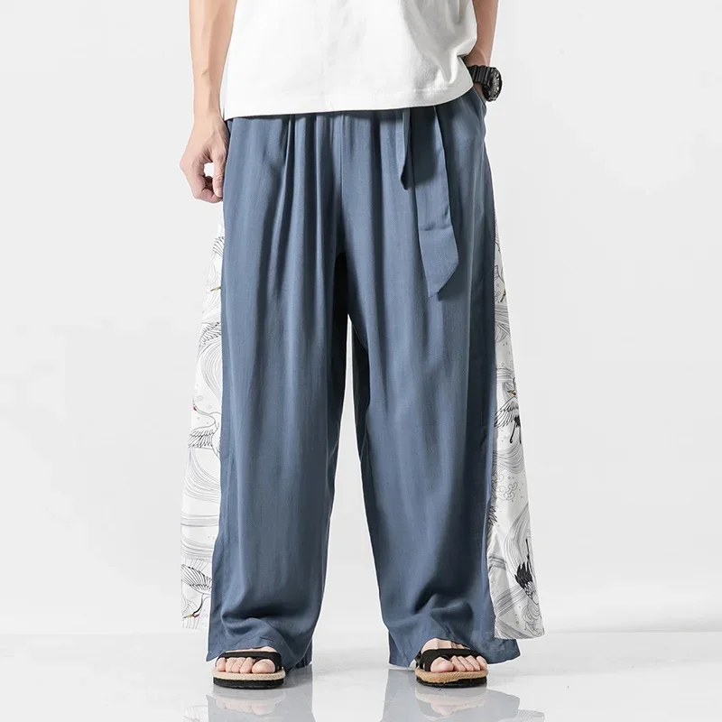 Лето 2024 женские брюки с широкими штанинами в японском стиле льняные брюки-багги