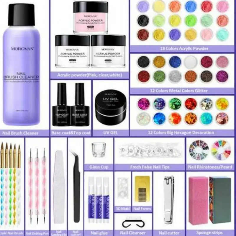 

Nail Set Acrylic Nail Kit Extension UV Gel Nail Polish Glitter Powder Cheap Complete Nail Set Korean Cosmetic DIY Manicure Gel