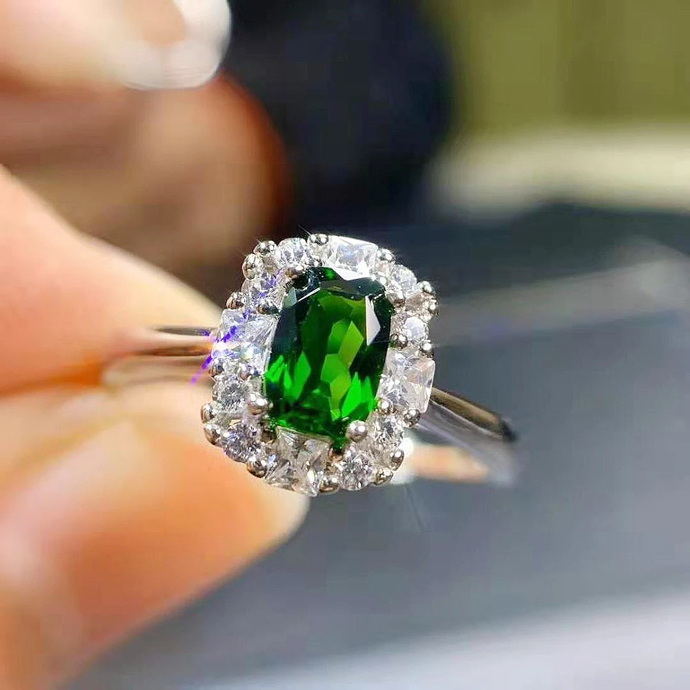 

Natural High Quality Diopside Square Ring S925 Pure Silver Fine Fashion Wedding Jewelry for Women Free Shipping
