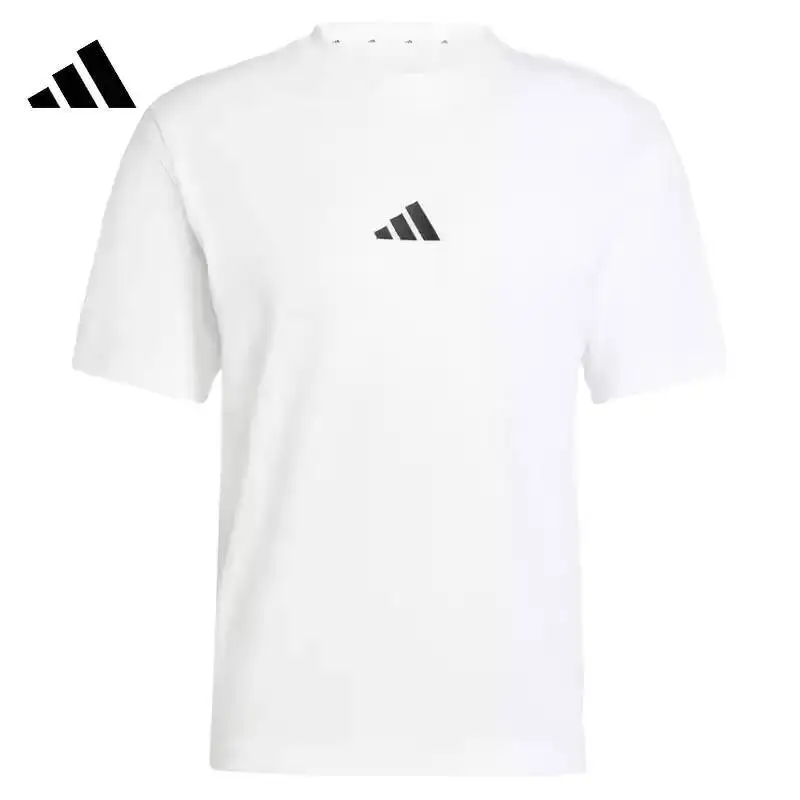 Фото Новая мужская летняя спортивная одежда Adidas с короткими рукавами, повседневная спортивная одежда для бега, белая футболка из чистого хлопка с круглым вырезом JF1092 №5