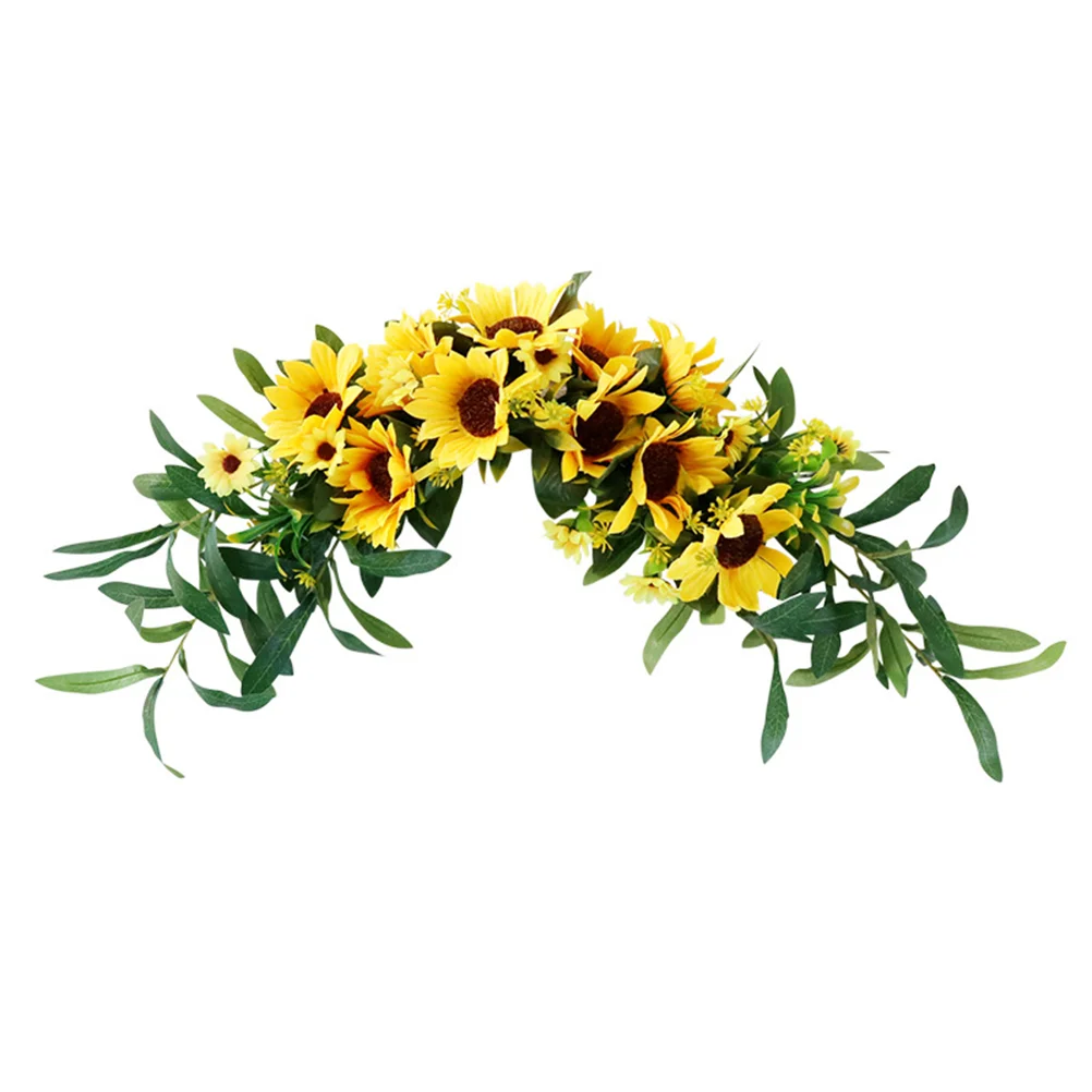 

Artificial Sunflower Door Wreath Garland Decorative Flower Floral with Green Leaves for Wedding Wall Front Door Decor