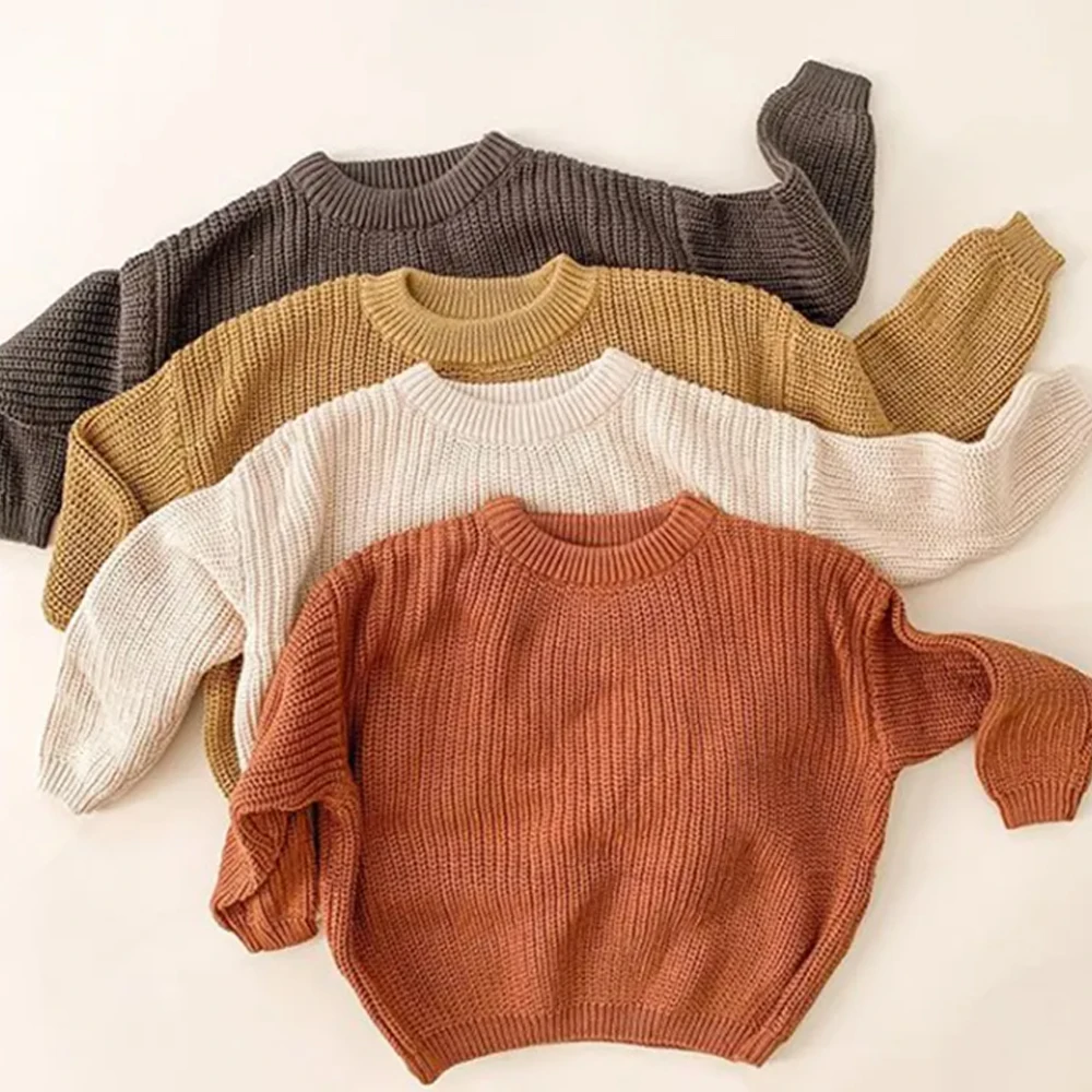 

2023 Baby Clothes Kids Toddler Knitted Sweaters Solid Color Girls Sweater Brief Boys Pullover Sweater Boys Girls Knitwear