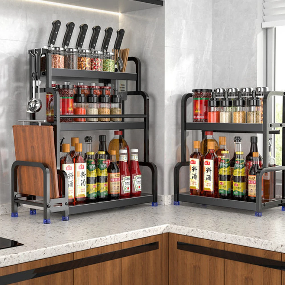 

Kitchen Storage Rack 2/3 Layers Multi Function Adjustable Kitchenware Organizer Tableware Storag Stainless Steel Seasoning Shelf