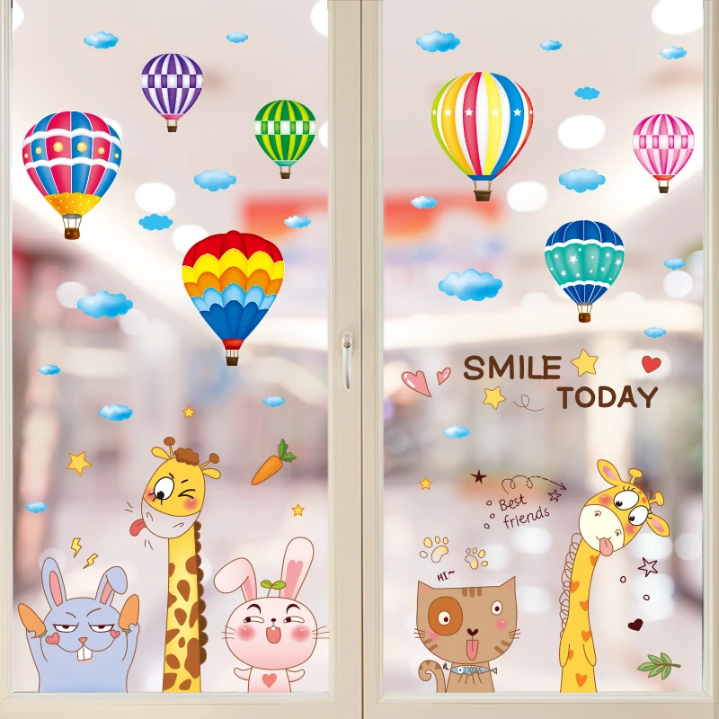 

Cartoon Animals Wall Stickers DIY Hot Air Balloons Wall Decals for Kids Rooms Baby Bedroom Kindergarten Nursery Home Decoration