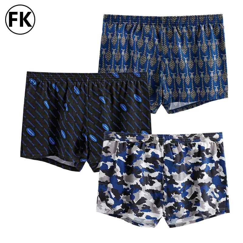 

FK 3Pcs Men's Cotton Arrow Boxers Casual Print Elastic Waist Underwear man Summer Loose Beach Pants Boxers Camouflage Shorts
