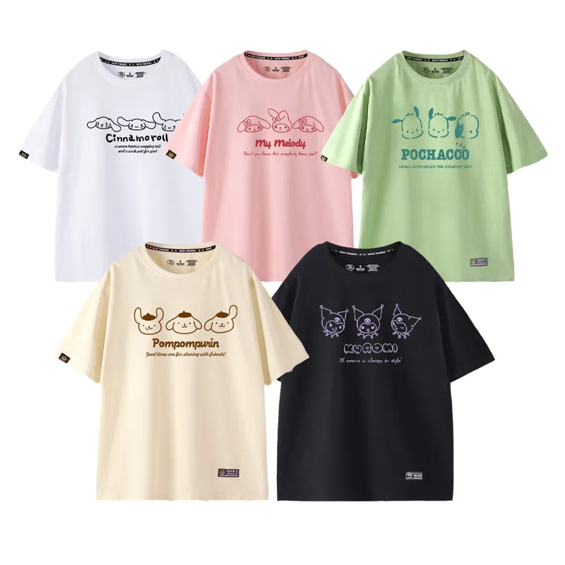 

Cartoon Kawaii My Melody Kuromi Cinnamoroll Print Loose Short Sleeves Women Summer Anime Sanrioed Cute T-Shirt Girlfriend Outfit