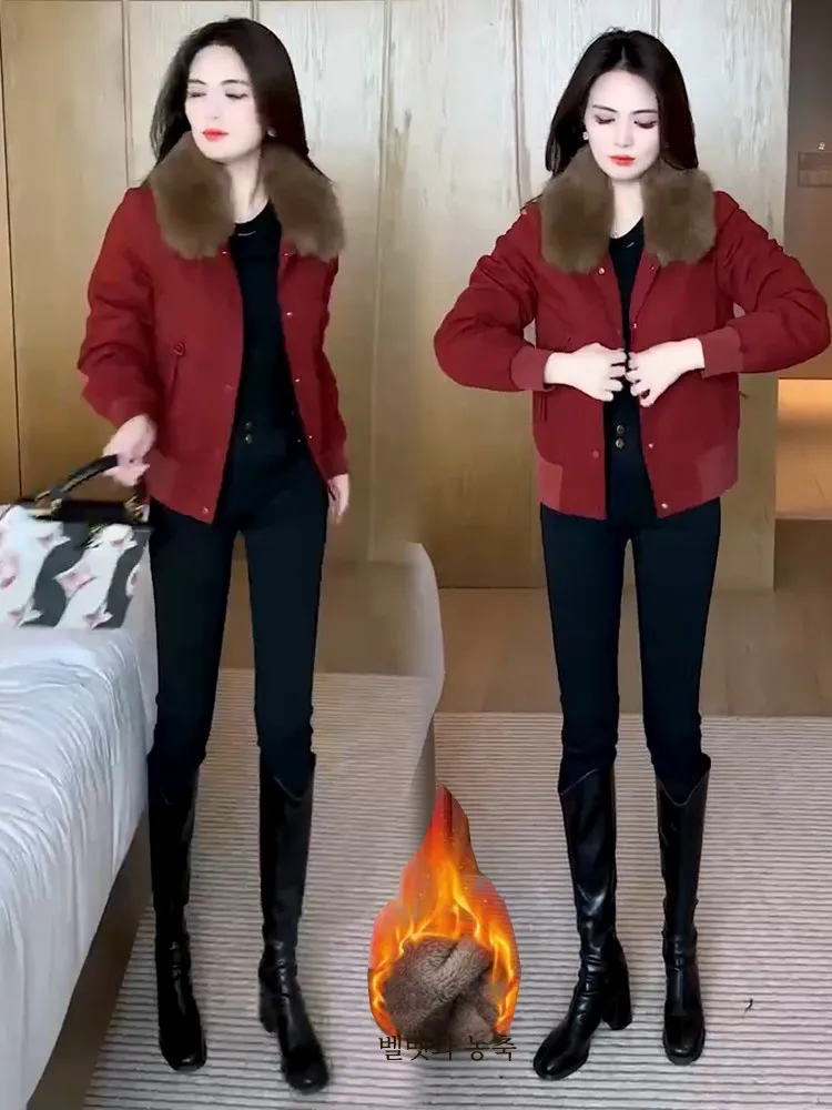 Утепленное короткое пальто на флисовой подкладке для женщин 2024 осень и зима