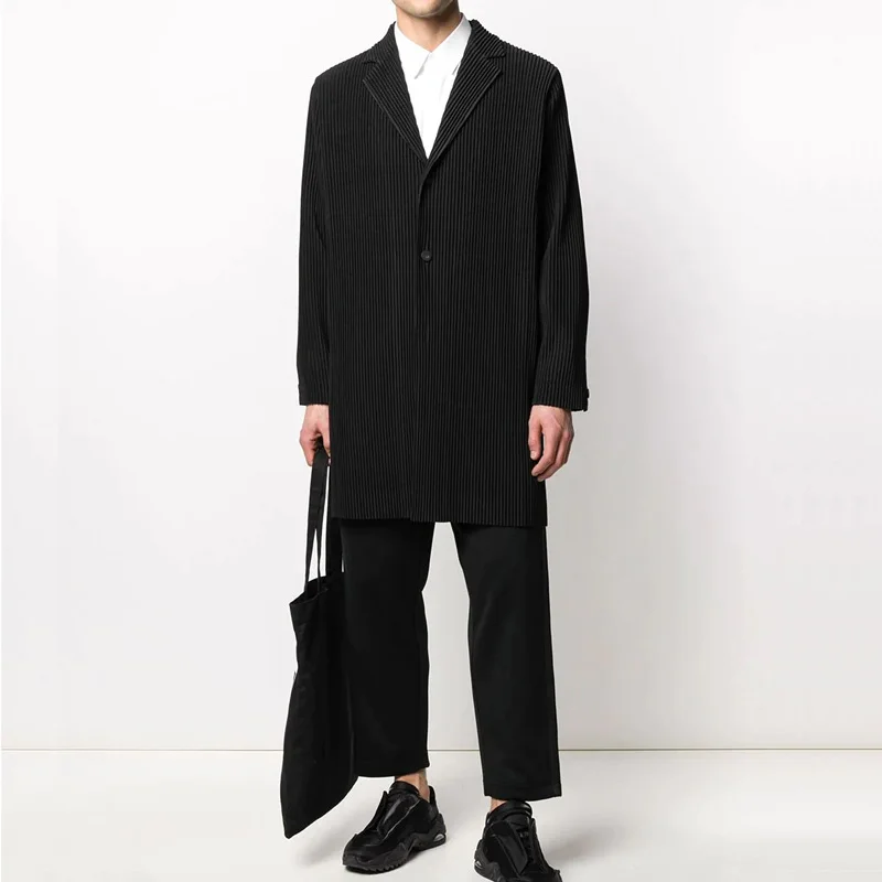 

Issey Miyake Homme Plisse Fabric Pleated Top Pendulous feeling Casual Medium Length Western-Style Clothes Men's Coat Overcoat