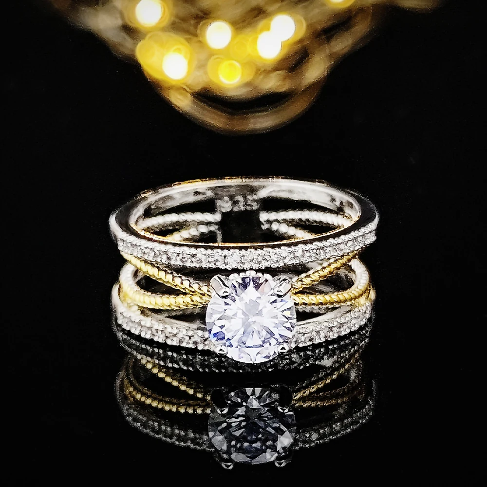 

2022 Luxury Gold Silver Color Geometry Engagement Ring For Women Anniversary Gift Jewelry Valentine's Day R5488