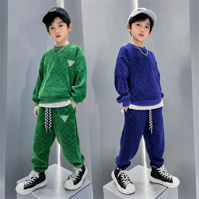 

Boys Suit Sweatshirts +Pants Cotton 2Pcs/Sets 2022 In Stock Spring Autumn Thicken Sports Sets Kid Breathable Children Clothing