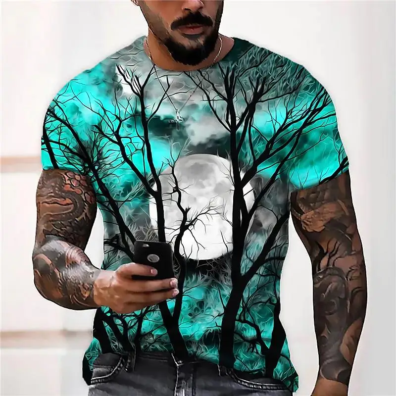 

Summer Men's T Shirt 3D Moon Beautiful Shirt O-Neck Oversized Short Sleeve Polyester Fashion Top Unisex Men's Clothing Tees