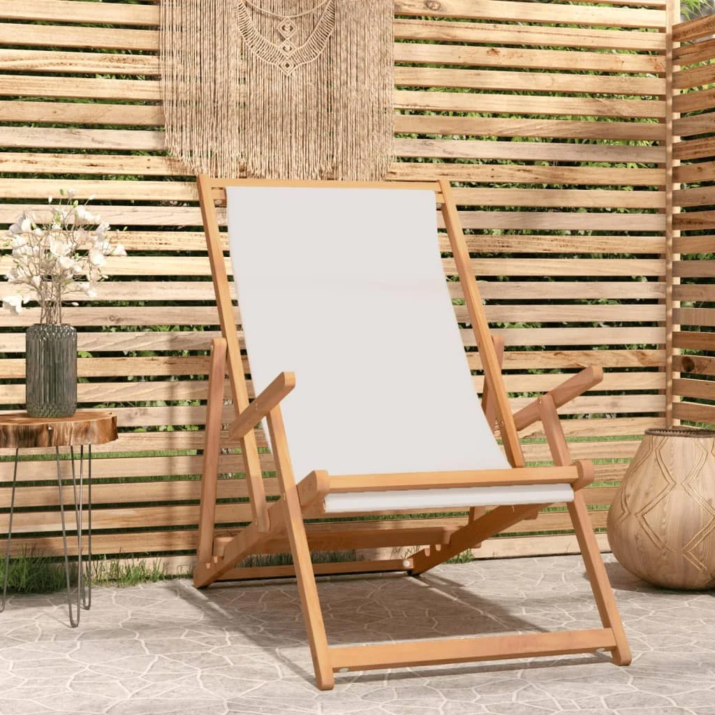 

Folding Beach Chair Solid Wood Teak Cream 23.6" x 49.6" x 34.4" Outdoor Chair Outdoor Furniture