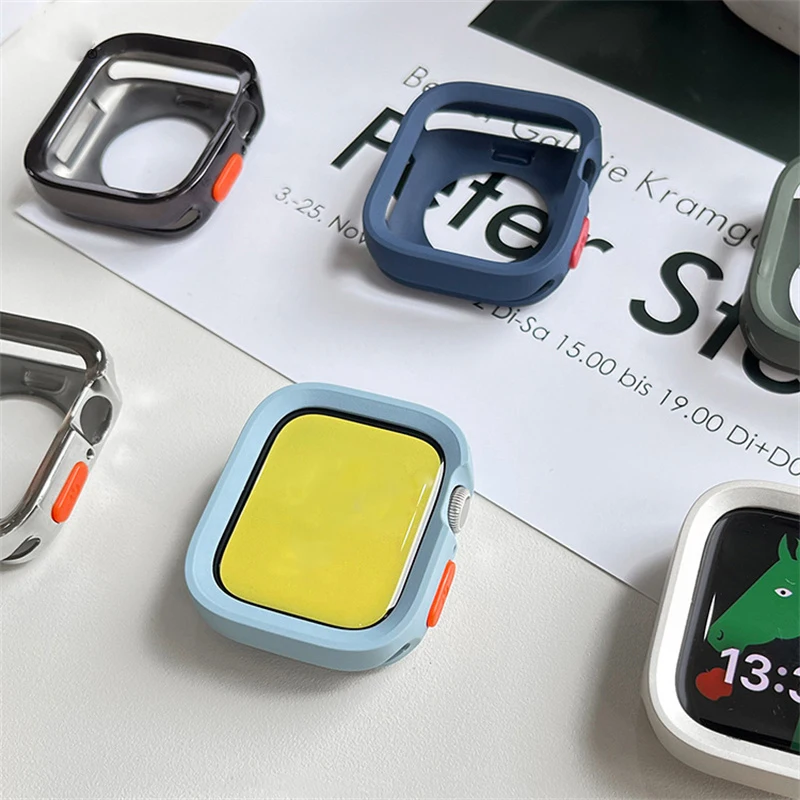 

Armor Case For Apple Watch Case 44mm 45mm 40 41mm Bumper For Apple Watch Ultra 6 5 Soft Silicone Electroplating Anti-drop Cover