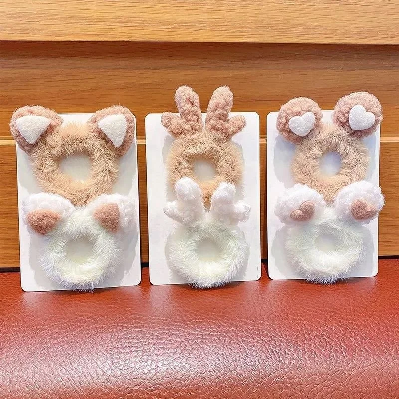 

2 шт., плюшевые эластичные резинки для волос с кошачьими ушками