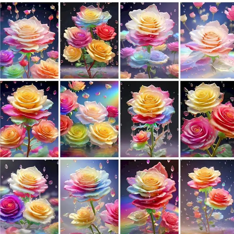 

GATYZTORY Painting By Number Flowers For Adults DIY Room Wall Art Pictures By Number Colorful Rose Home Decoration Gift 40x50cm