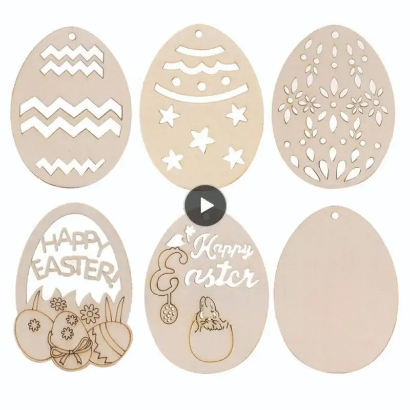 

Easter Egg Wood Crafts Pendants Wooden Easter Party Hanging Decor Happy Easter Eggs Decorations Embellishment Chips Handmade
