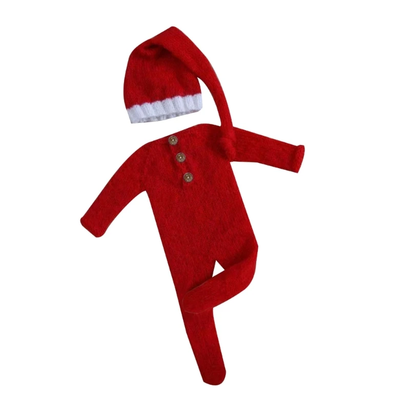 

67JC Baby Hat Romper Christmas Jumpsuit Long Tail Hat Kit Infants Newborn Photography Props Photo Shooting Clothing Outfit