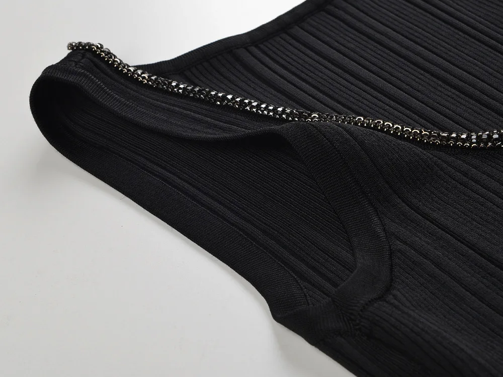 Женский дизайнерский Топ со стразами без рукавов эластичный облегающий вязаный