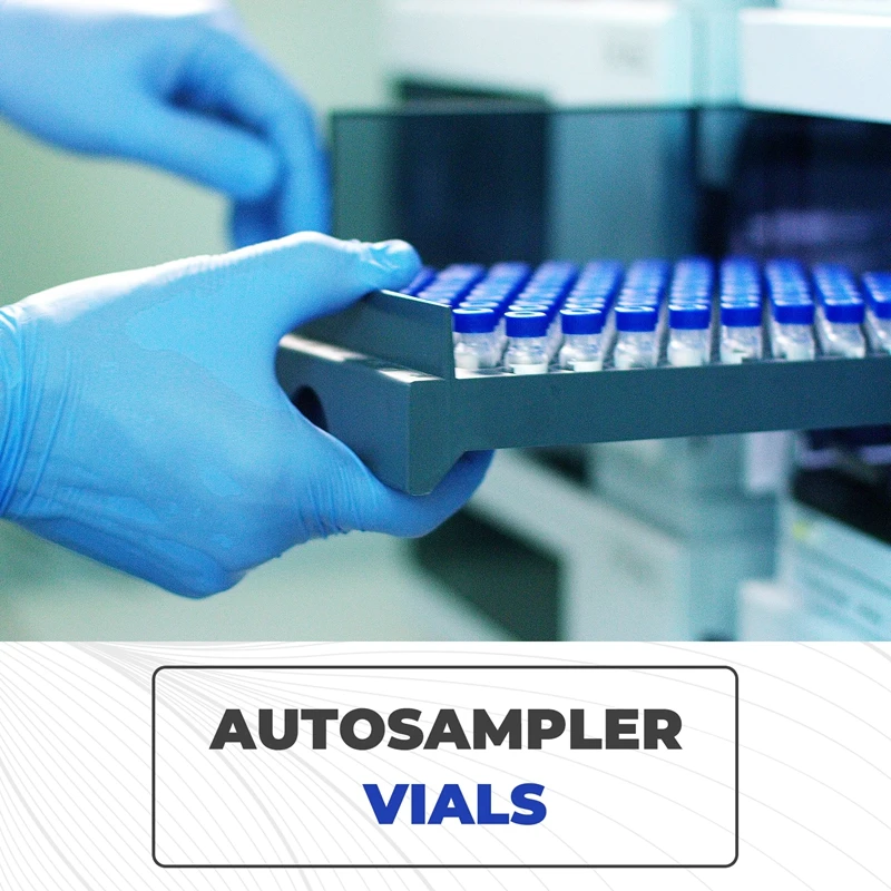 Фото Набор из 100 флаконов для автосемплера 2 мл - Флаконы для HPLC 9-425, прозрачные, с синими завинчивающимися крышками, белые, с септами красного цвета - DTB1 №2