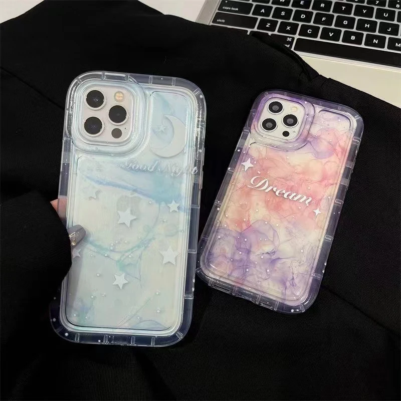 

Korean Stars Moon Gradient INS Phone Cases for IPhone14 13 12 11 8 7 Pro Max X XS XR SE Transparent Soft Shell Cute Romance Y2K