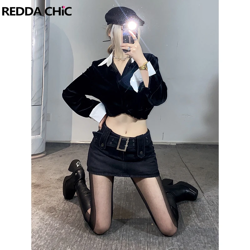 

ReddaChic Rokku Gyaru Gray Skirts Women Mini Short Bottoms Jean Skorts Harajuku Fashion Bodycon Gothic Emo Grunge Y2k Clothes